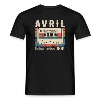 avril 1981 April 1981  - T-shirt homme - noir - Devant - AI Model Male 178 light (178cm)