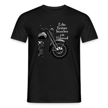 Real renter riding motorcycle saying - Men's T-Shirt - black - Front - AI Model Male 178 light (178cm)