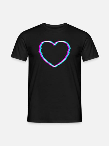 Herz | Mit coolem digitalem Verzerrungseffekt - Männer T-Shirt - Schwarz