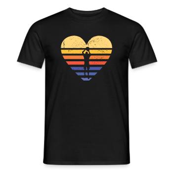 Sport Retro Sunset Heart Korfball - Men's T-Shirt - black - Front - AI Model Male 178 light (178cm)