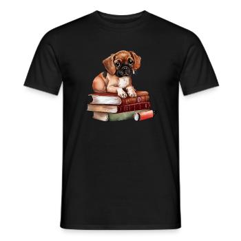 Niedlicher Hund mit Büchern - Männer T-Shirt - Schwarz - Vorne - AI Model Male 178 light (178cm)
