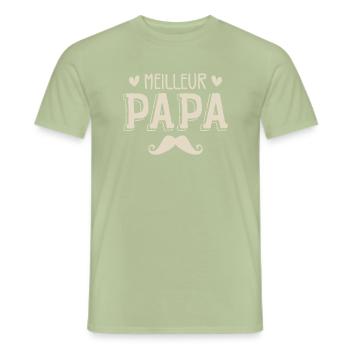 Meilleur PAPA - T-shirt homme - vert sauge - Devant - AI Model Male 178 light (178cm)