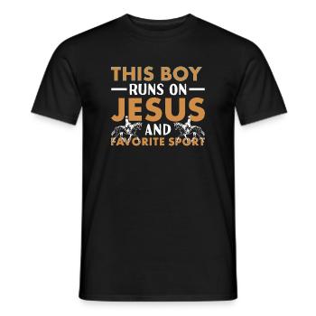 Jumper This Boy Runs On Jesus And Show Jumping - Männer T-Shirt - Schwarz - Vorne - AI Model Male 178 light (178cm)