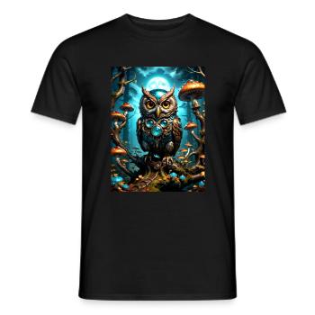 Owls | Steampunk Mechanical Owl 01 - Men's T-Shirt - black - Front - AI Model Male 178 light (178cm)