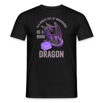 Bookworm Bookdragon Books Dragon Book Fan Reading Fan - Men's T-Shirt - black - Front - AI Model Male 178 light (178cm)