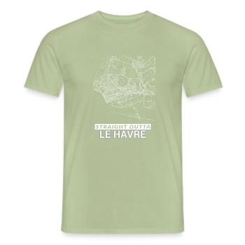 Straight Outta Le Havre carte de la ville et les rues - T-shirt homme - vert sauge - Devant - AI Model Male 178 light (178cm)