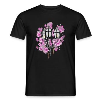 Lanterne en fleurs de cerisier - T-shirt homme - noir - Devant - AI Model Male 178 light (178cm)