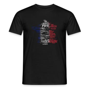 France contour villes drapeau Paris Marseille - T-shirt homme - noir - Devant - AI Model Male 178 light (178cm)