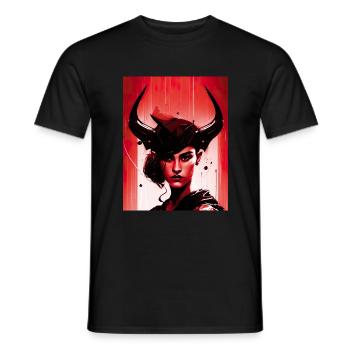 AI Art | Woman with Bull Horns - Männer T-Shirt - Schwarz - Vorne - AI Model Male 178 light (178cm)