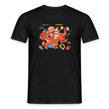 Niedlicher Drache Einschulung Kind Lesen - Männer T-Shirt - Schwarz - Vorne - AI Model Male 178 light (178cm)
