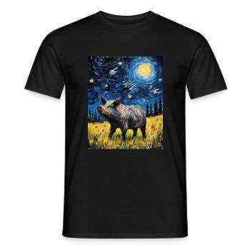 Sanglier, Van Gogh, Nuit Étoilée, Animal, Cochon - T-shirt homme - noir - Devant - AI Model Male 178 light (178cm)