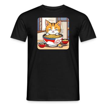 Mignon chat asiatique et nouilles ramen - T-shirt homme - noir - Devant - AI Model Male 178 light (178cm)