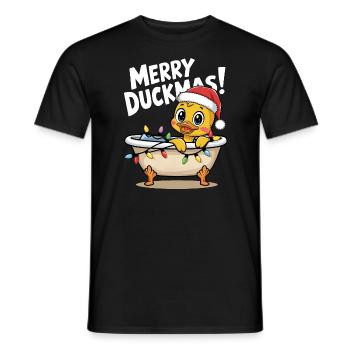 Duck Christmas Christmas Sweater Merry Duckmas - Men's T-Shirt - black - Front - AI Model Male 178 light (178cm)