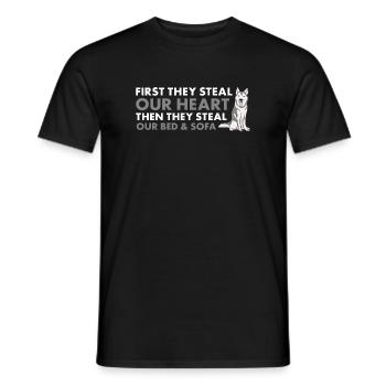 First They Steal Our Heart Siberian Husky - Männer T-Shirt - Schwarz - Vorne - AI Model Male 178 light (178cm)