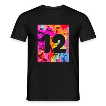 NON. 12 NUMÉRO 12 COLORÉ 12E ANNIVERSAIRE - T-shirt homme - noir - Devant - AI Model Male 178 light (178cm)