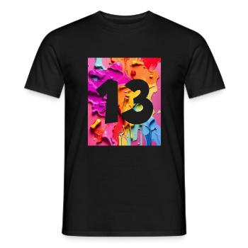 NON. 13 NUMÉRO 13 COLORÉ 13E ANNIVERSAIRE - T-shirt homme - noir - Devant - AI Model Male 178 light (178cm)