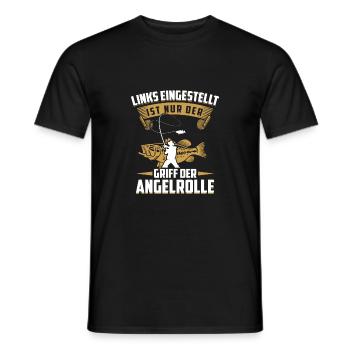 Links eingestellt ist nur der Griff der Angelrolle - Männer T-Shirt - Schwarz - Vorne - AI Model Male 178 light (178cm)