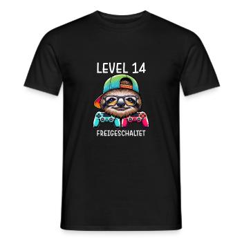 Level 14 Freigeschaltet Gamer Geburtstag Faultier - Männer T-Shirt - Schwarz - Vorne - AI Model Male 178 light (178cm)