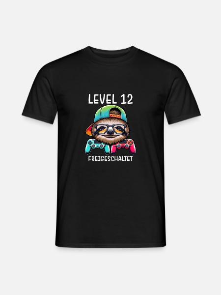 Level 12 Freigeschaltet Gamer Geburtstag Faultier - Männer T-Shirt - Schwarz