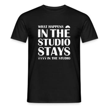 What Happens In Studio Stays In Studio Woodworking - Men's T-Shirt - black - Front - AI Model Male 178 light (178cm)