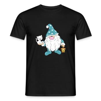 Funny Nordic gnome with a cute white cat - Men's T-Shirt - black - Front - AI Model Male 178 light (178cm)