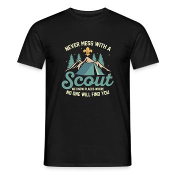 Scout's Warning: Hidden Places Expert Tee - Männer T-Shirt - Schwarz - Vorne - AI Model Male 178 light (178cm)