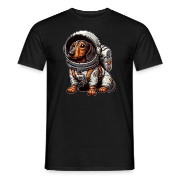 Teckel mignon astronaute Science Fiction Espace - T-shirt homme - noir - Devant - AI Model Male 178 light (178cm)