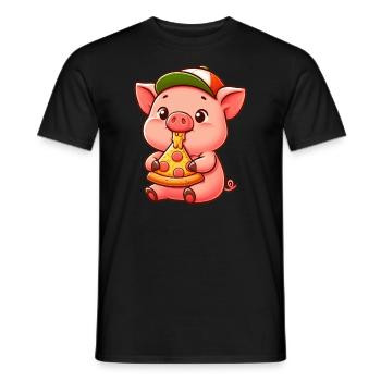 Lustiges Schwein Pizza Cartoon Landwirt Landwirtsc - Männer T-Shirt - Schwarz - Vorne - AI Model Male 178 light (178cm)