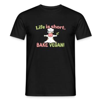 Life is short - Bake vegan! - Men's T-Shirt - black - Front - AI Model Male 178 light (178cm)