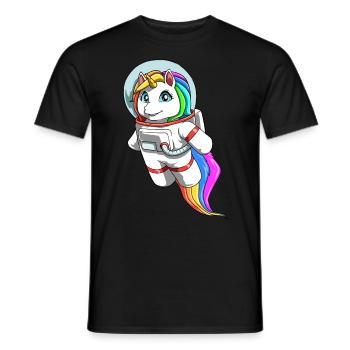 Friendly unicorn as an astronaut - Men's T-Shirt - black - Front - AI Model Male 178 light (178cm)