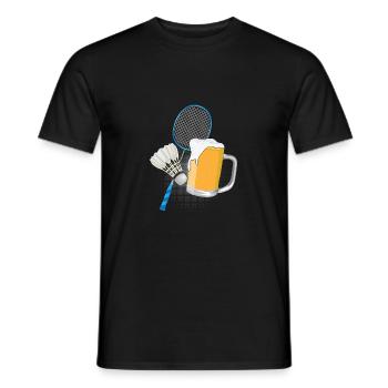 Beer Mug Funny Badminton Picture Gift Idea Cool - Men's T-Shirt - black - Front - AI Model Male 178 light (178cm)
