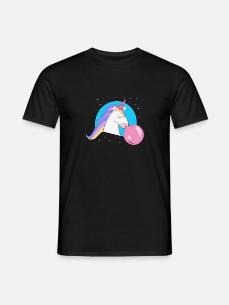 Einhorn mit Kaugummiblase - Männer T-Shirt - Schwarz