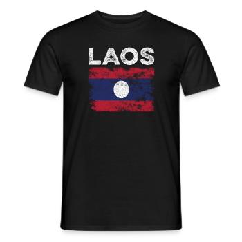 Laos Flag Distressed - Laotische Flagge - Männer T-Shirt - Schwarz - Vorne - AI Model Male 178 light (178cm)