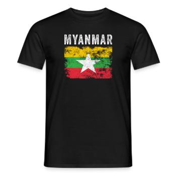 Myanmar Flag Distressed - Myanmar Flag - Men's T-Shirt - black - Front - AI Model Male 178 light (178cm)