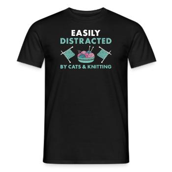 Tricoteuse facilement distraite par les chats et le tricot - T-shirt homme - noir - Devant - AI Model Male 178 light (178cm)