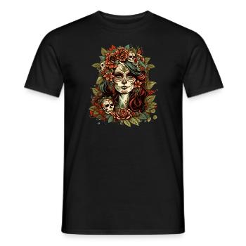 Day of the Dead Sugar Skull Skull Catrina - Men's T-Shirt - black - Front - AI Model Male 178 light (178cm)