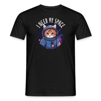 Cat I need my space pun astronomy cat - Men's T-Shirt - black - Front - AI Model Male 178 light (178cm)
