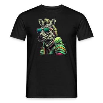 Zebra with Sunglasses Colorful Cool Zebras Africa - Men's T-Shirt - black - Front - AI Model Male 178 light (178cm)