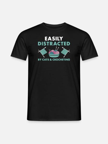 Crocheteur facilement distrait par les chats et le crochet - T-shirt homme - noir