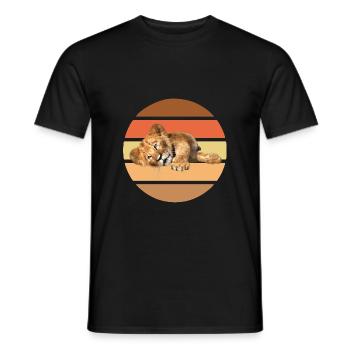 Lion lying, Vintage - Men's T-Shirt - black - Front - AI Model Male 178 light (178cm)