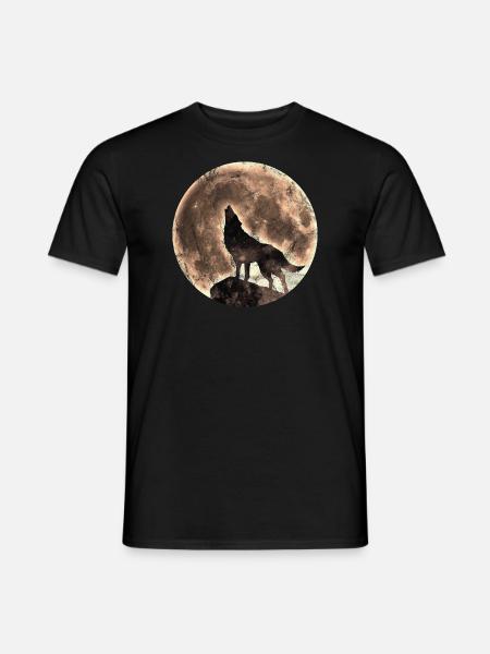 Heulender Wolf mit Vollmond im used look - Männer T-Shirt - Schwarz