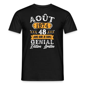 Cadeau D'anniversaire 48 Ans Août 1974 Rétro - T-shirt homme - noir - Devant - AI Model Male 178 light (178cm)