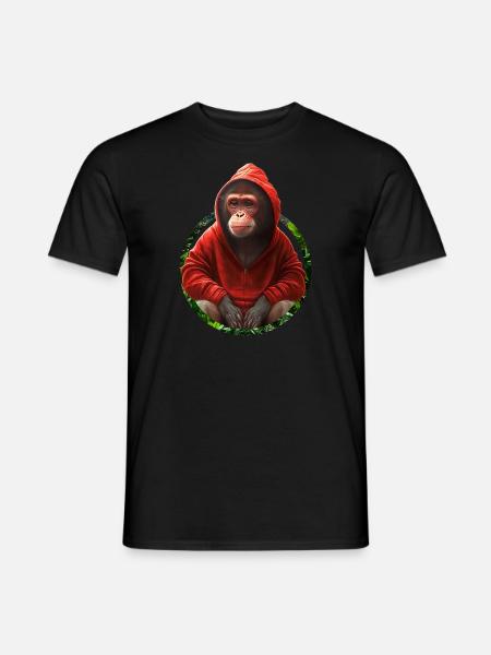 Cool monkey chimpanzee in red hooded jacket - Men's T-Shirt - black