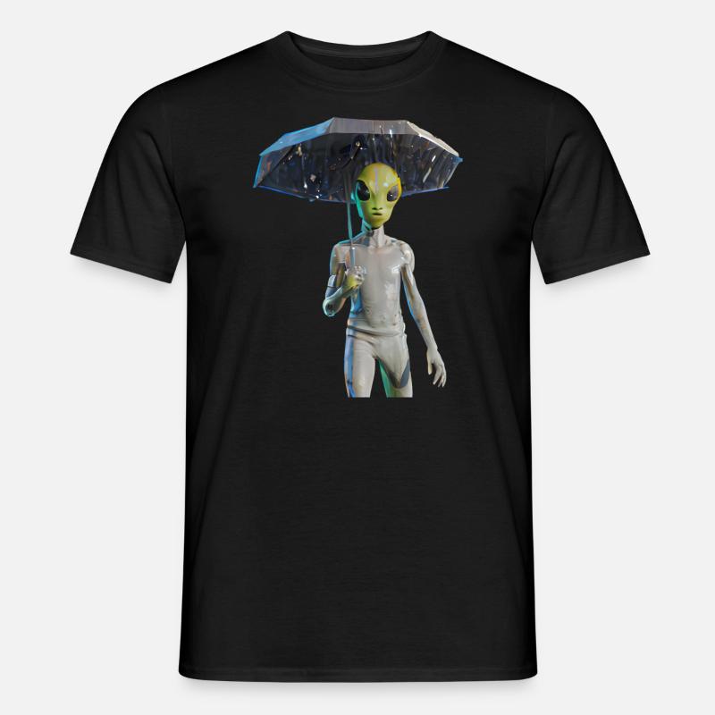 Alien mit Regenschirm - Männer T-Shirt - Schwarz