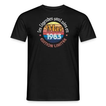 Naissance des légendes : Mai 1983 - 40 ans - T-shirt homme - noir - Devant - AI Model Male 178 light (178cm)