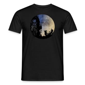 Alter Uhrturm mit Katze (Gelbblau) - Männer T-Shirt - Schwarz - Vorne - AI Model Male 178 light (178cm)
