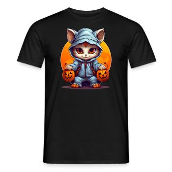 Dressed up Halloween cat with jack lanterns - Men's T-Shirt - black - Front - AI Model Male 178 light (178cm)