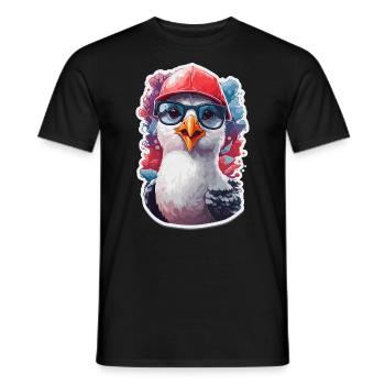 Seagull Cool avec casquette de baseball et lunettes de soleil - T-shirt homme - noir - Devant - AI Model Male 178 light (178cm)