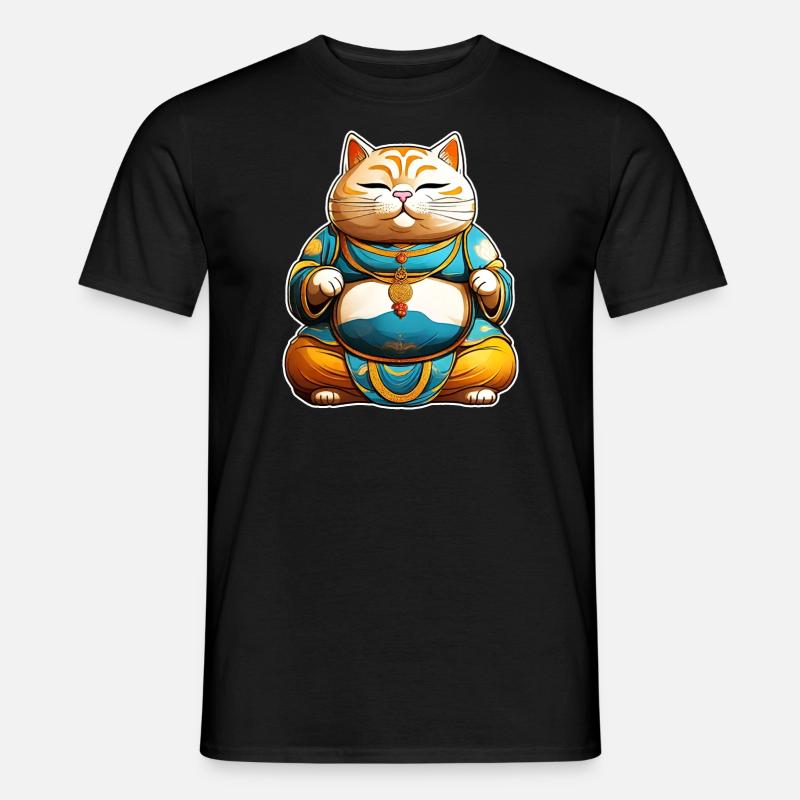 Dicke Katze in Buddha Position - Männer T-Shirt - Schwarz