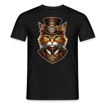 Cool Steampunk Cat - Men's T-Shirt - black - Front - AI Model Male 178 light (178cm)